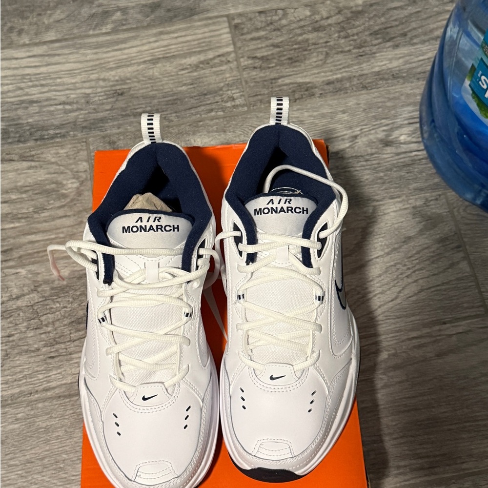 Nike Air Monarch IV White and Navy Sneakers